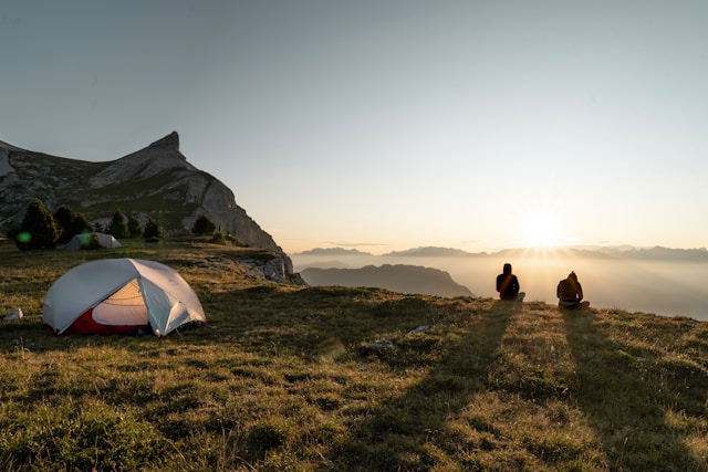 Tent pitched outdoors